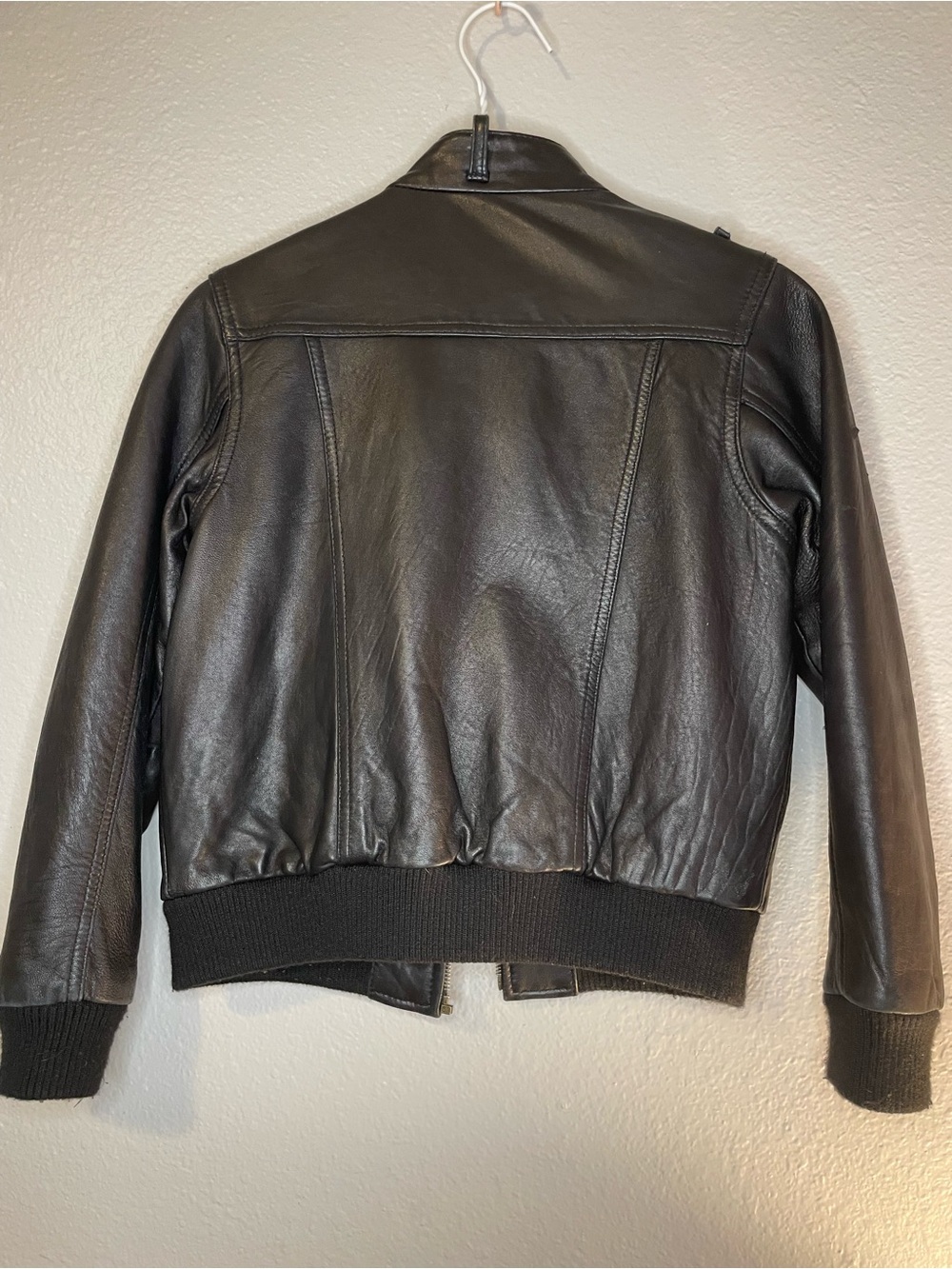 Women's Black Leather Bomber Jacket - Picture 2 of 7